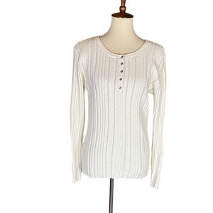 Sundance Echo Beauty off white ribbed knit Henley sweater Size Medium (8-10)
